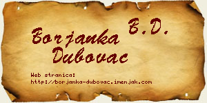 Borjanka Dubovac vizit kartica